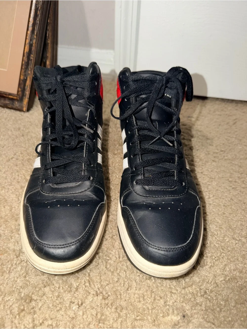 adidas Hoops 2.0 Mid Black White Red Mens 10.5